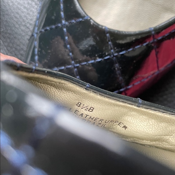 Talbots Glam Quilted Sling Flats Size8.5 Navy Patent Minimalist Preppy Romantic - Picture 6 of 7